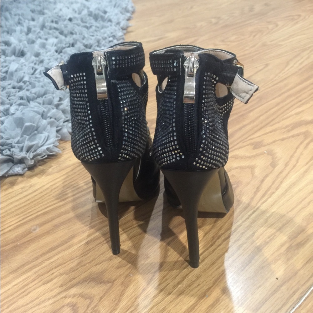 Rocker Glam Black Ankle Booties With Bling, Size 7 - image 2